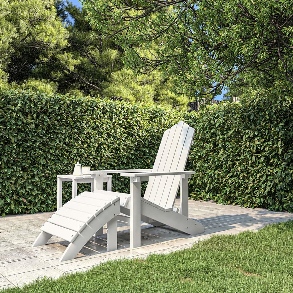 Vidaxl Scaun De Gradina Adirondack Cu Suport Pentru Picioare Alb Hdpe