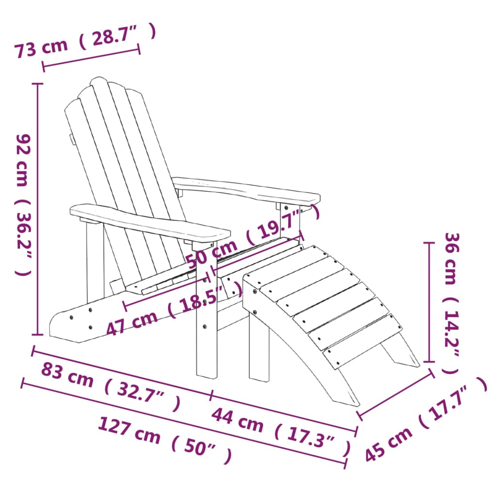 Adirondack Chair Outdoor Lawn Adirondack Chair with Footstool HDPE vidaXL vidaXL