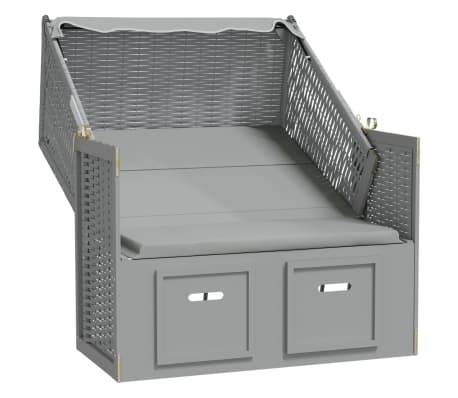 vidaXL sz&uuml;rke polyrattan &eacute;s t&ouml;m&ouml;r fa strandsz&eacute;k tetővel