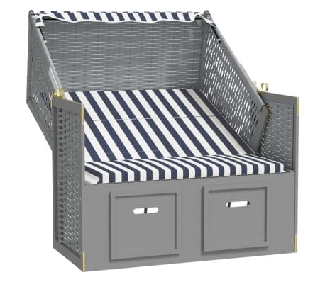 vidaXL rannatool varikatusega, polürotang ja puit sinine/valge