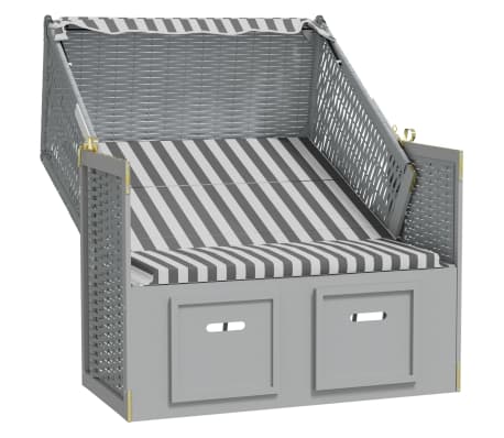vidaXL Strandkorb mit Dach Poly Rattan und Massivholz Grau & Weiß