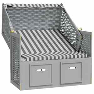 vidaXL Strandkorb mit Dach Poly Rattan und Massivholz Grau & Weiß