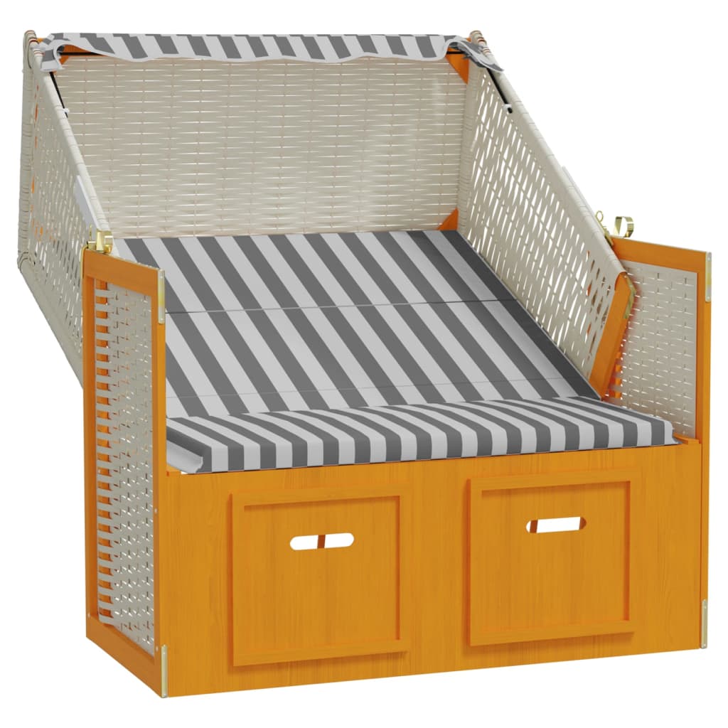 vidaXL Strandstoel met luifel poly rattan en massief hout wit en grijs