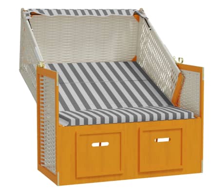 vidaXL fehér és szürke polyrattan és tömör fa strandszék tetővel
