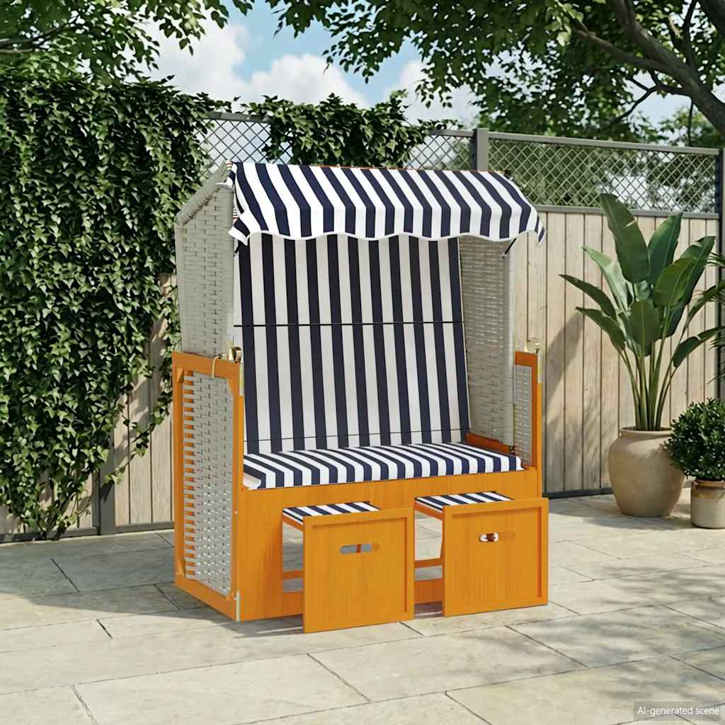 vidaXL Strandkorg med tak konstrottning och massivt tr&auml; vit & bl&aring;