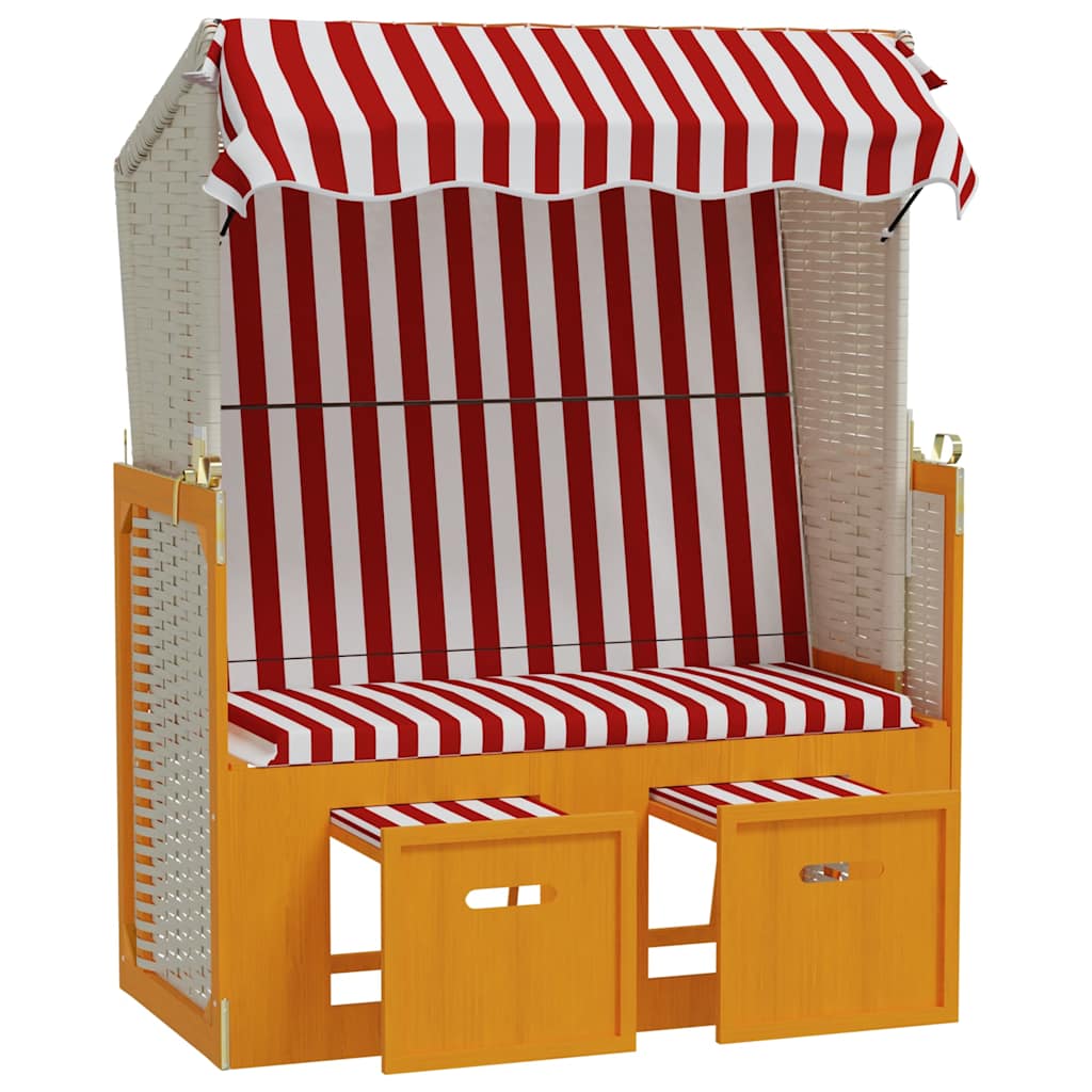 E-shop vidaXL Plážový kôš so strieškou, polyratan+drevený masív červeno biely
