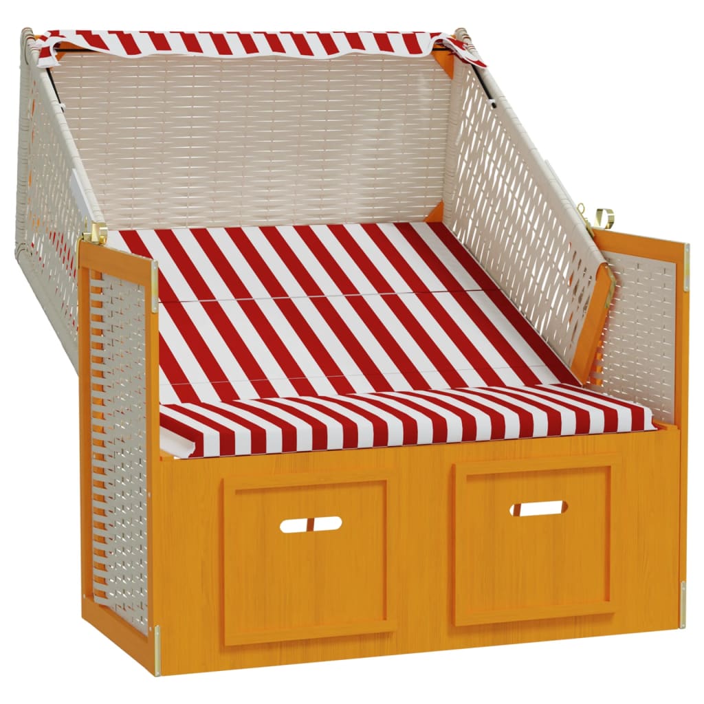 vidaXL Strandstoel met luifel poly rattan en massief hout rood en wit