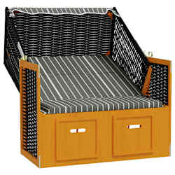 vidaXL Stol za na plažo s streho poli ratan in trden les črn in siv