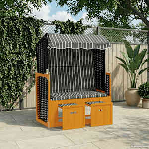 Stol za na plažo s streho poli ratan in trden les črn in siv