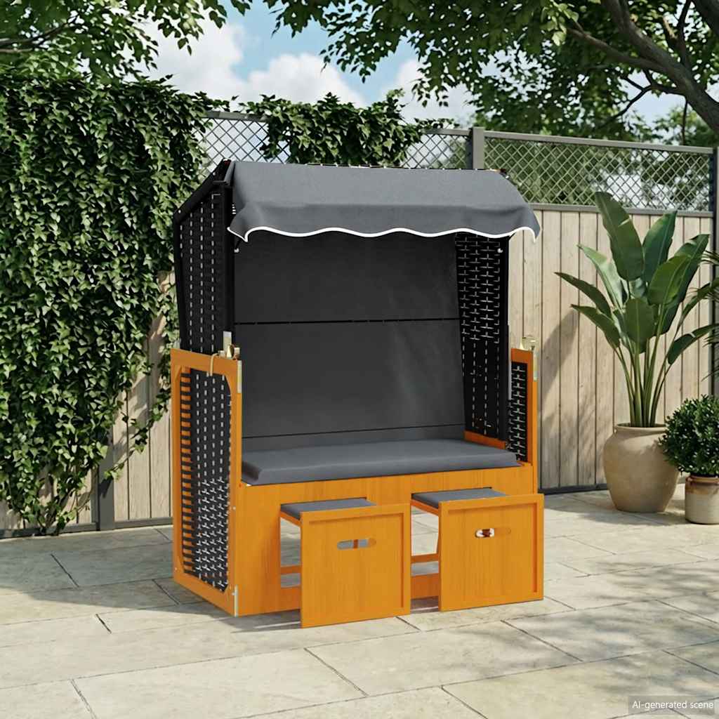 vidaXL Strandkorg med tak konstrottning och massivt tr&auml; svart&antracit