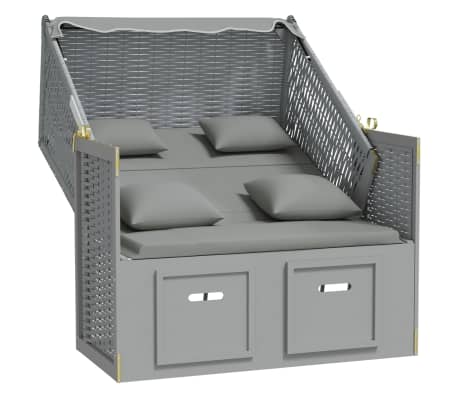 vidaXL Strandkorb mit Kissen Poly Rattan und Massivholz Grau