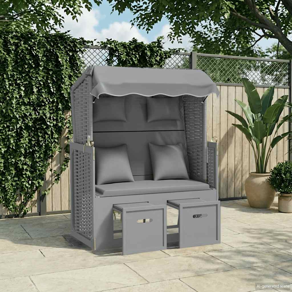 vidaXL Strandkorg med dynor konstrottning och massivt tr&auml; gr&aring;