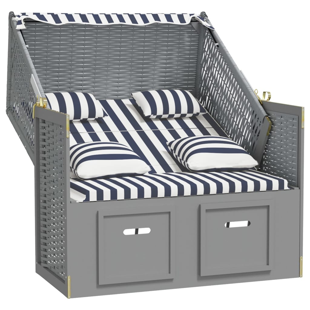 vidaXL Strandstoel met kussens poly rattan en hout blauw en wit