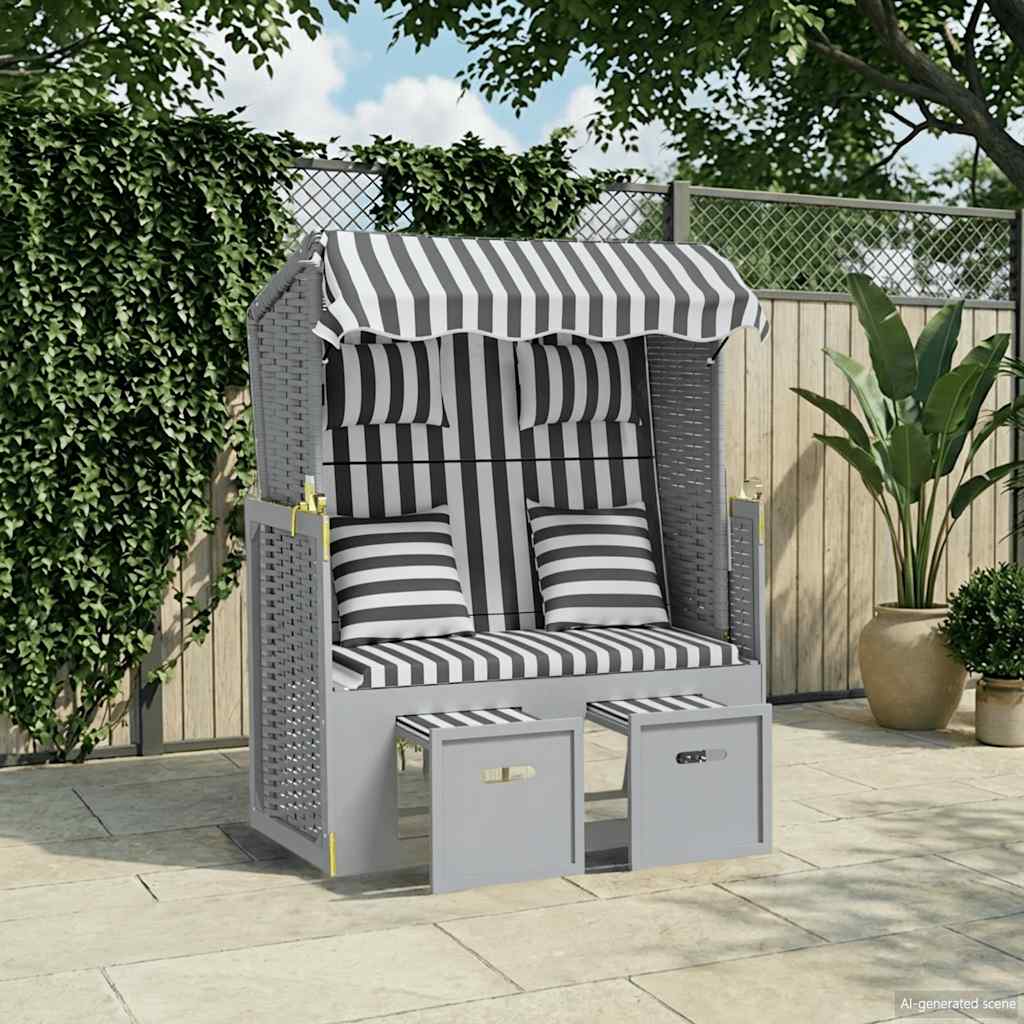 vidaXL Strandkorg med dynor konstrottning och massivt tr&auml; gr&aring; & vit