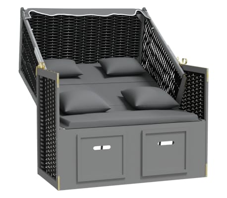 vidaXL Strandstoel met kussen poly rattan en hout antraciet en zwart