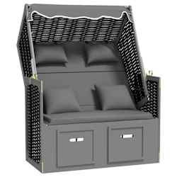 vidaXL strandkurv m. hynde polyrattan og massivt tr&aelig; antracit og sort