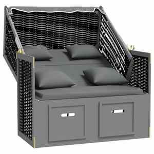 vidaXL Strandstoel met kussen poly rattan en hout antraciet en zwart