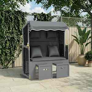 Stol za na plažo z blazino poli ratan in trden les antracit/črn