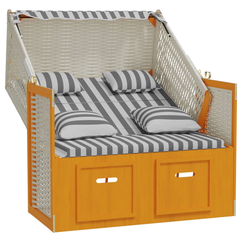 vidaXL Strandstoel met kussens poly rattan en hout wit en grijs