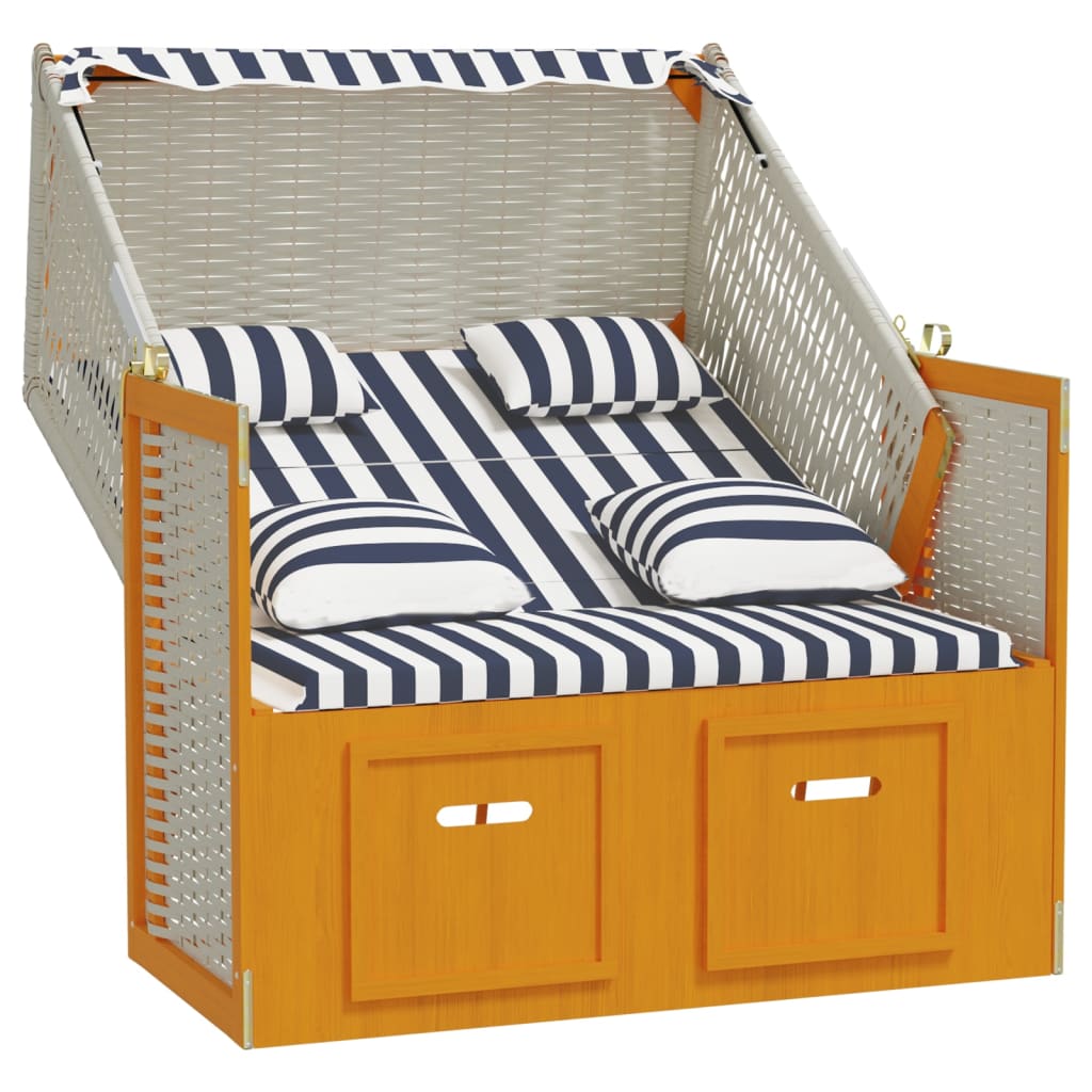 

vidaXL Strandstoel met kussens poly rattan en hout wit en blauw