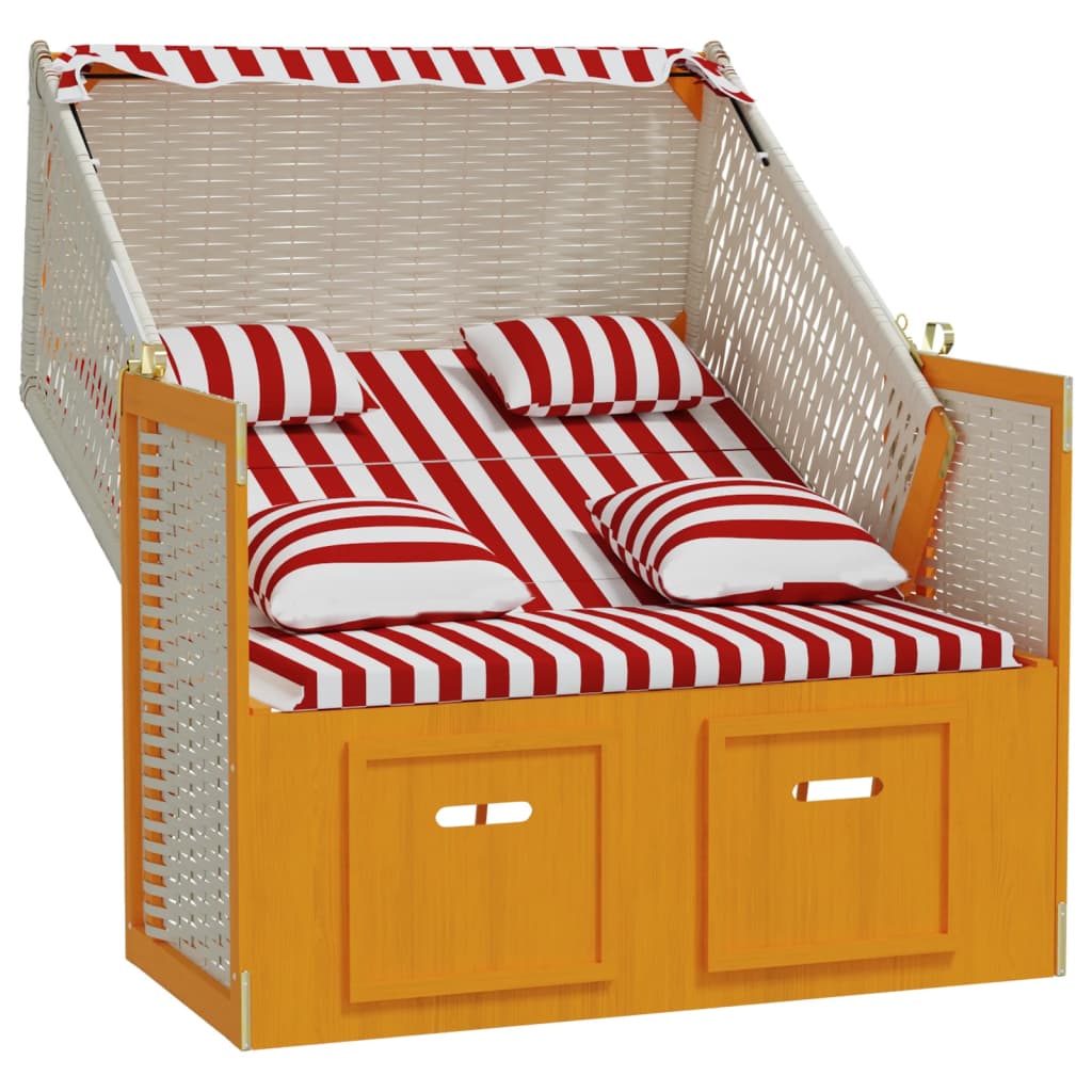 vidaXL Strandstoel met kussens poly rattan en hout rood en wit