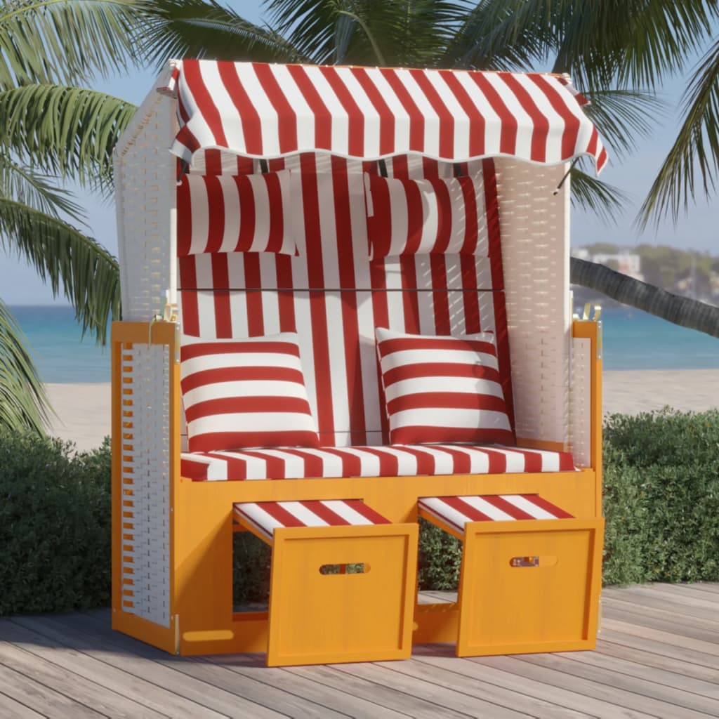Ležaljka za plažu s jastucima crveno-bijela poliratan i drvo Ležaljke za sunčanje Naručite namještaj na deko.hr