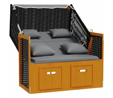 vidaXL Strandstoel met kussen poly rattan en hout zwart en antraciet