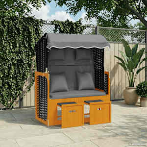 Stol za na plažo z blazino poli ratan in trden les črn antracit