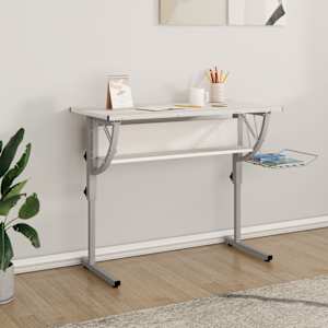 Delovna miza bela in siva 110x53x(58-87) cm inžen. les in jeklo