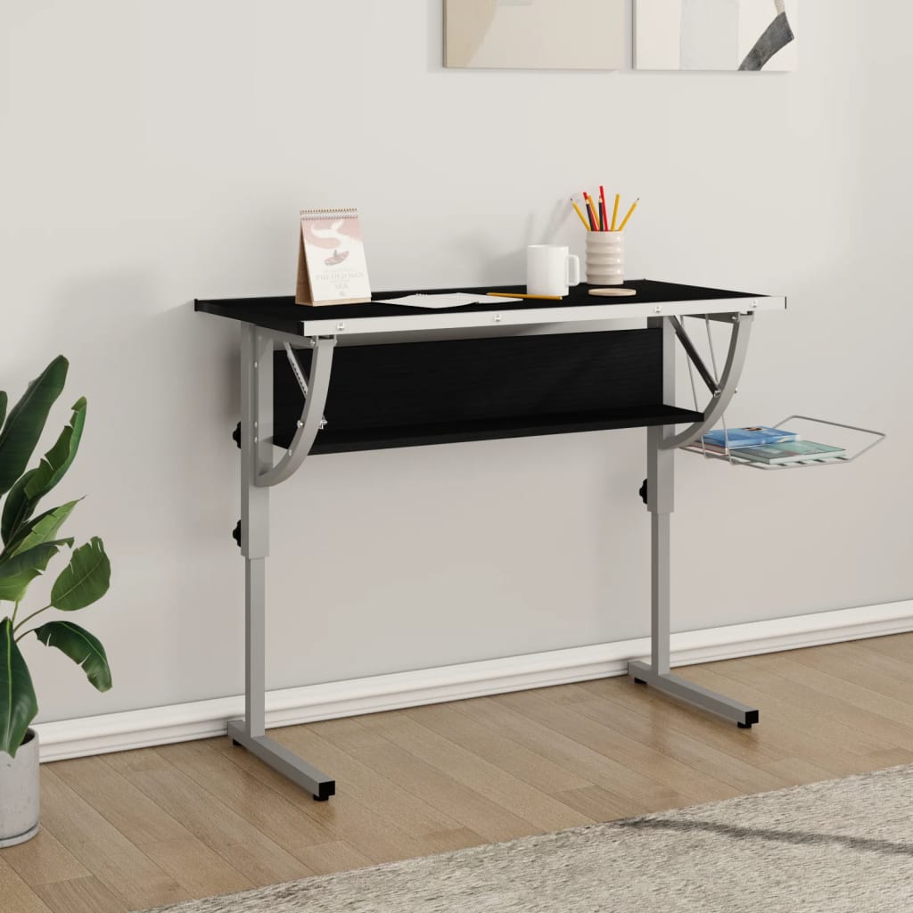 vidaXL skrivebord 110x53x(58-87) cm konstrueret træ og stål sort grå