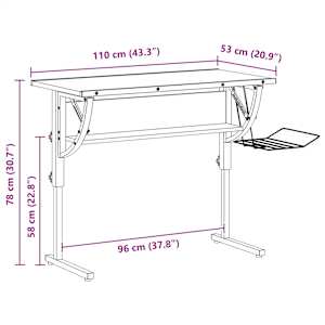 Řemeslný stůl dub sonoma šedý 110x53x(58–87) cm kompozit a ocel - obrázek 7