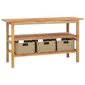 Kopalniška toaletna omarica s 3 košarami tikovina 132x45x75 cm