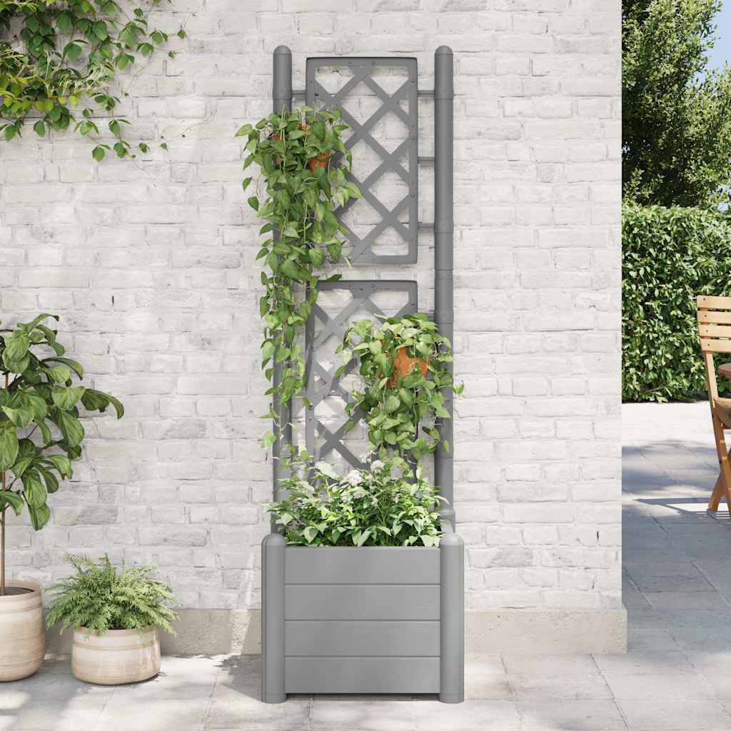 vidaXL Jardinieră de grădină cu spalier, gri piatră, 43x43x142 cm, PP