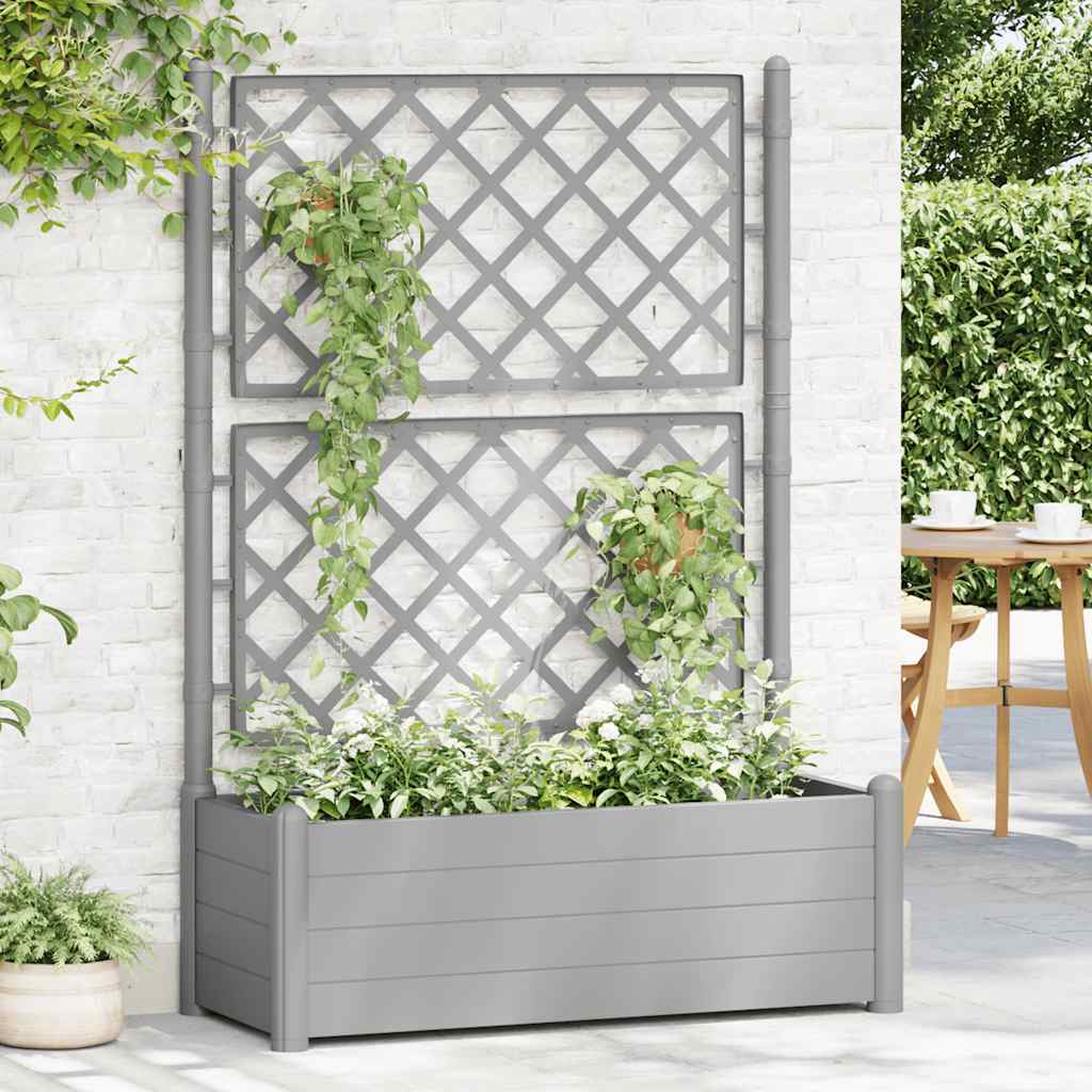 vidaXL Plantenbak met latwerk 100x43x142 cm PP-steen grijs afbeelding