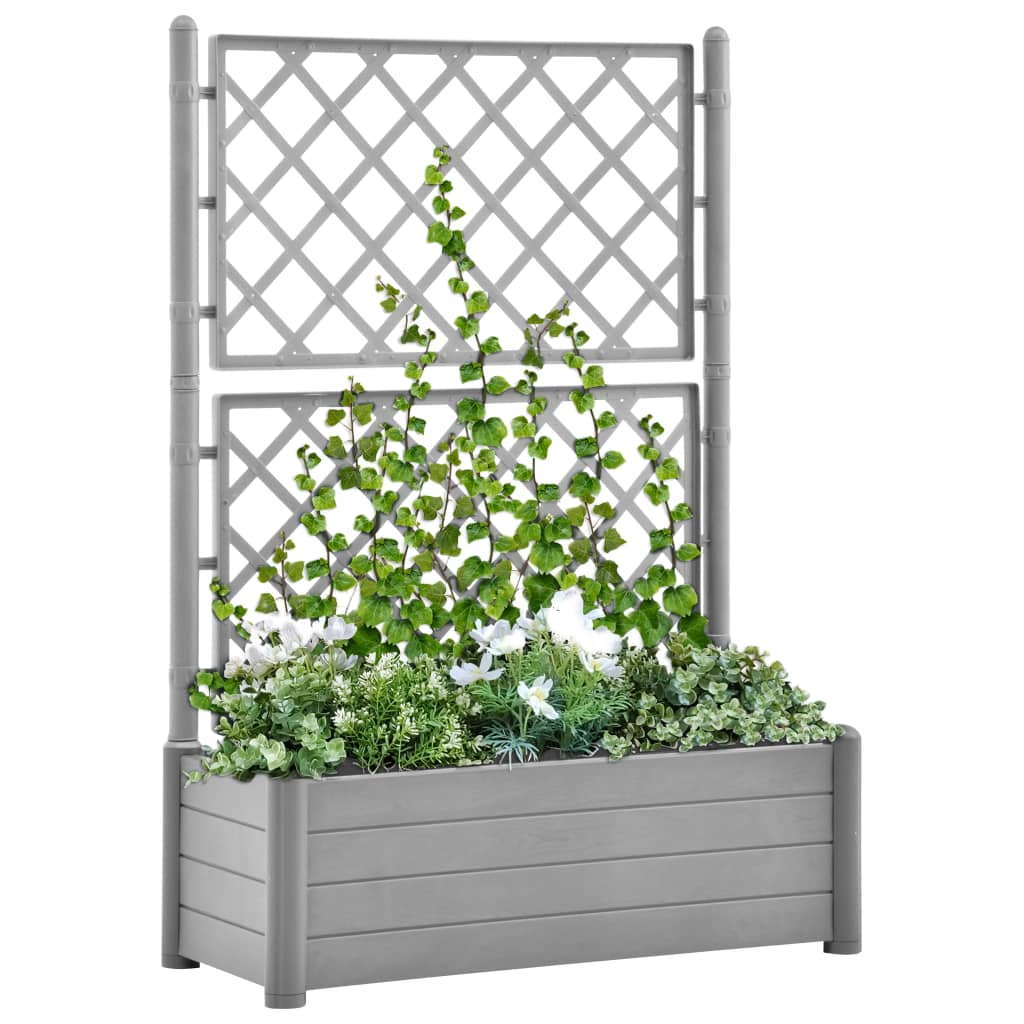 vidaXL Jardinieră de grădină cu spalier, gri piatră, 100x43x142, PP