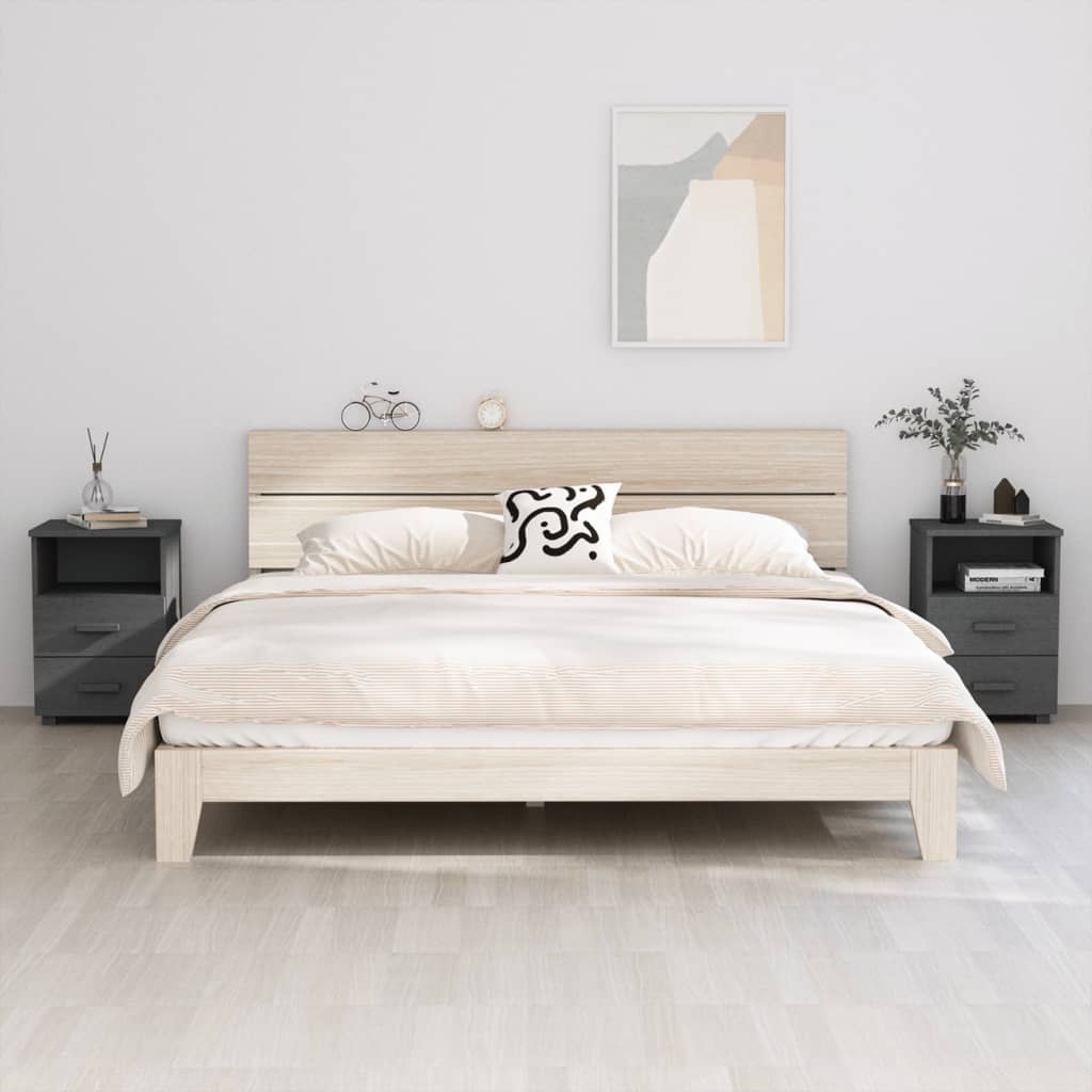vidaXL Mesas de cabeceira 2pcs 40x35x62cm pinho maciço cinzento-escuro