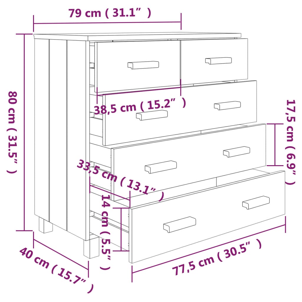 Komoda HAMAR svetlo siva 79x40x80 cm trdna borovina