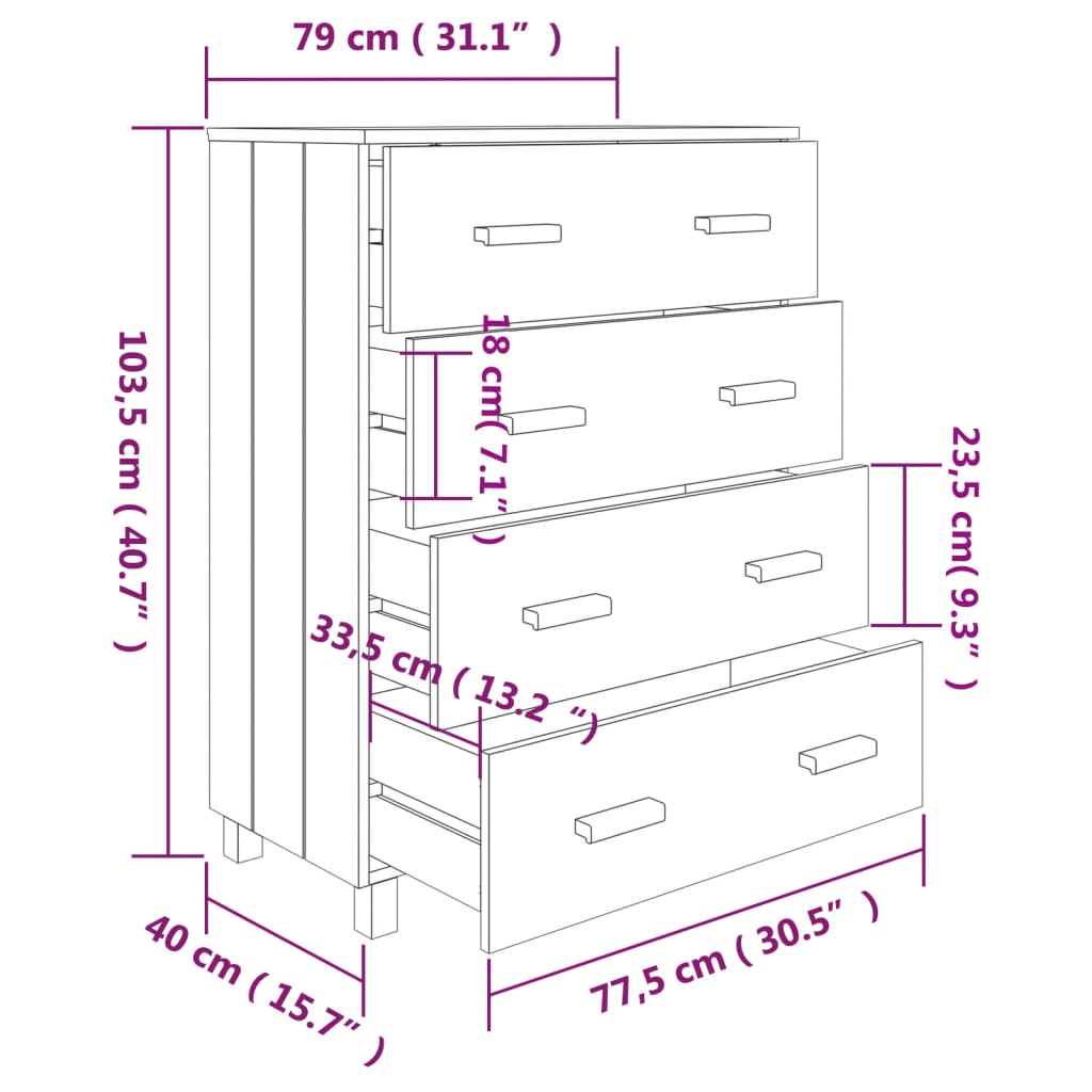 Komoda HAMAR bela 79x40x103,5 cm trdna borovina