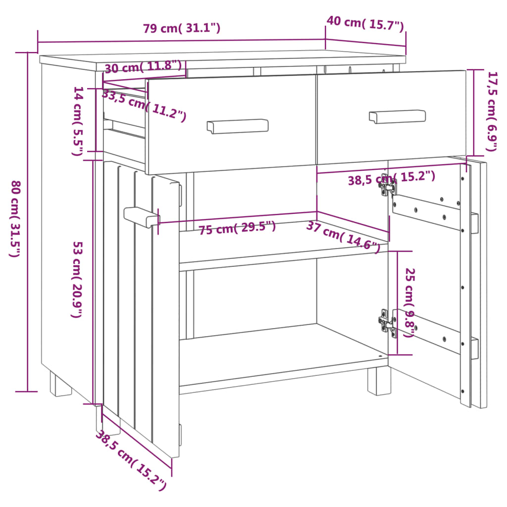 Komoda HAMAR bela 79x40x80 cm trdna borovina