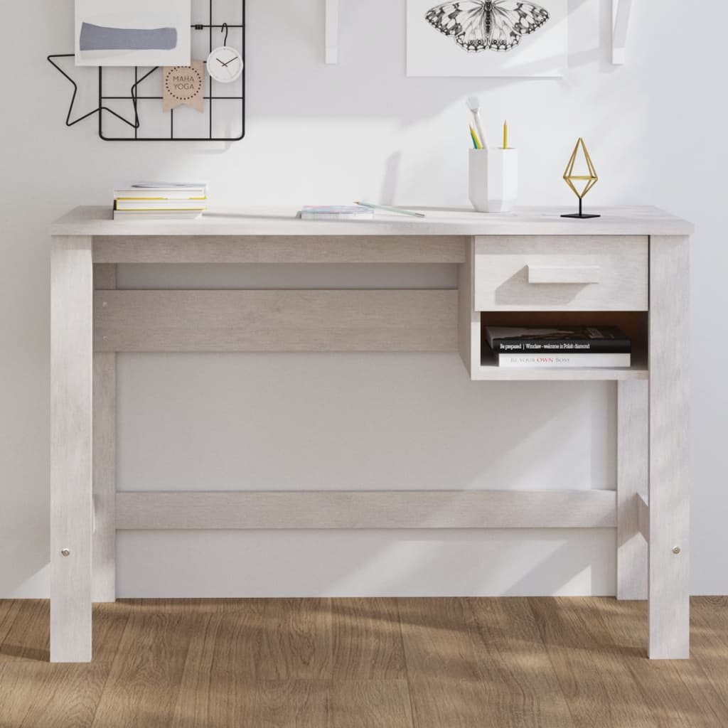 vidaXL skrivebord HAMAR 110x40x75 cm massivt fyrretræ hvid