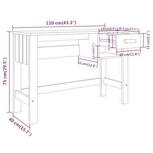 Psací stůl HAMAR tmavě šedý 110 x 40 x 75 cm masivní borovice - obrázek 8
