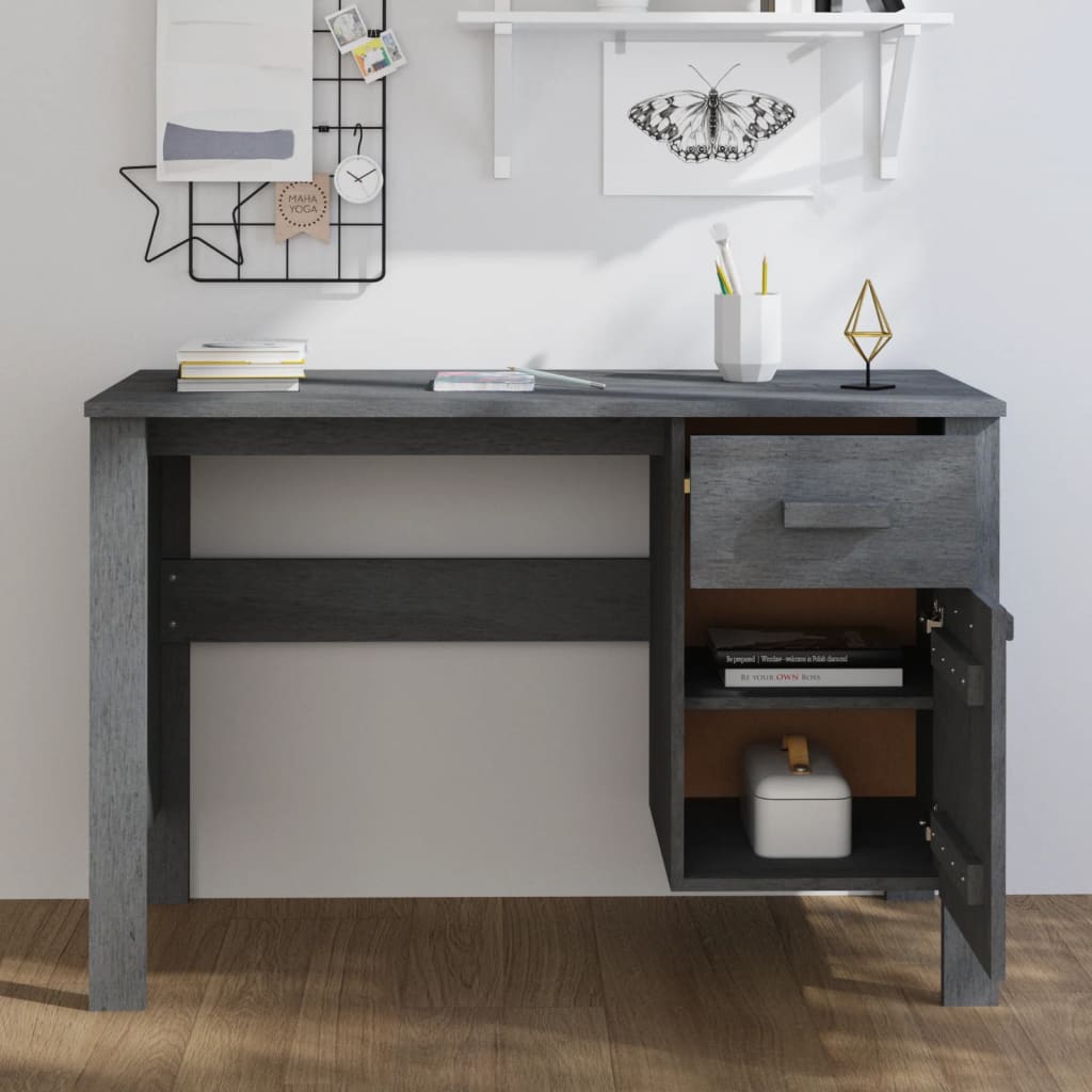 

vidaXL Bureau 113x50x75 cm massief grenenhout donkergrijs