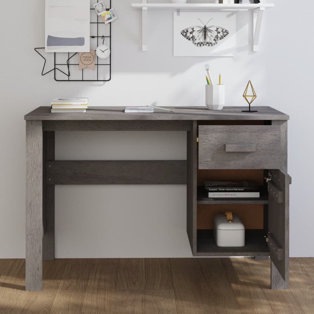 

vidaXL Bureau 113x50x75 cm massief grenenhout lichtgrijs