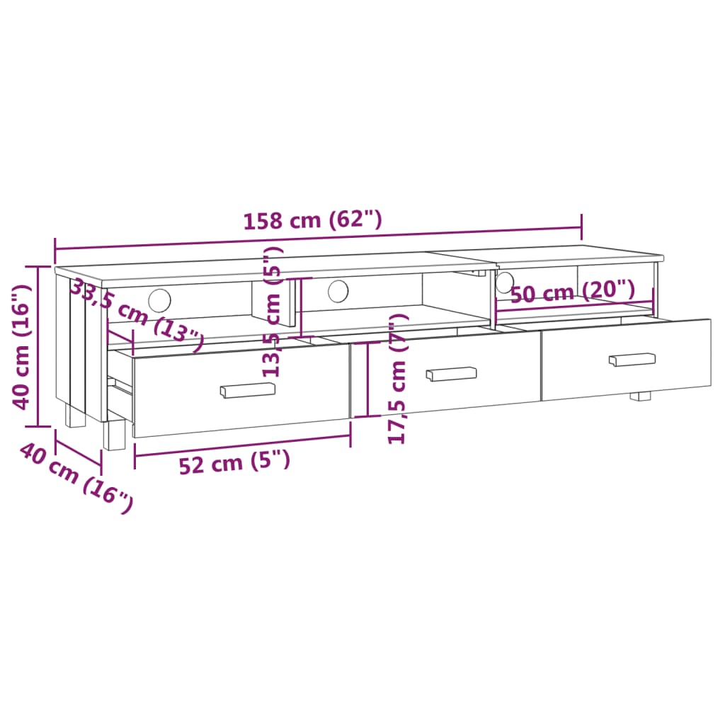 TV omarica HAMAR svetlo siva 158x40x40 cm trdna borovina