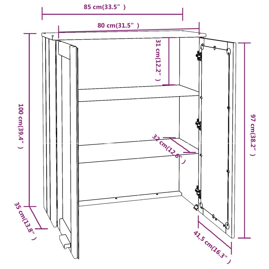 Raft superior comodă „HAMAR” alb, 85x35x100 cm, lemn masiv pin