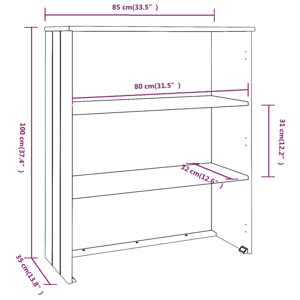 Nadstavec na komodu HAMAR, biely 85x35x100 cm, borovica