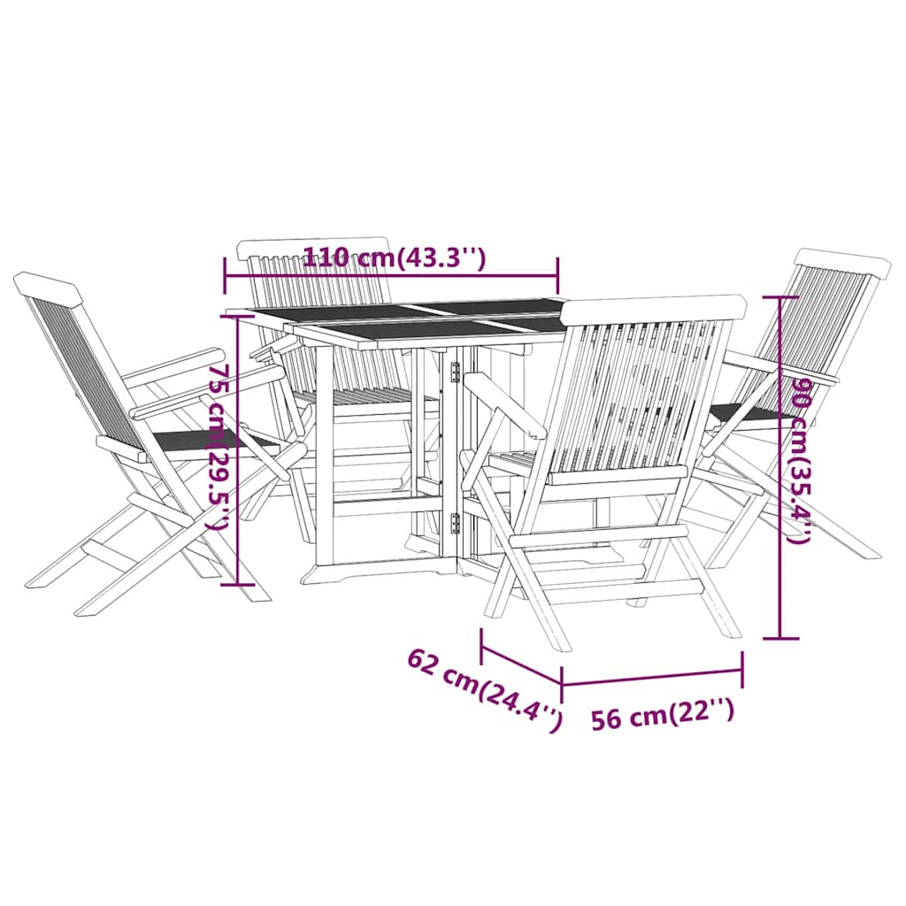 5-delige Tuinset inklapbaar massief teakhout image 12