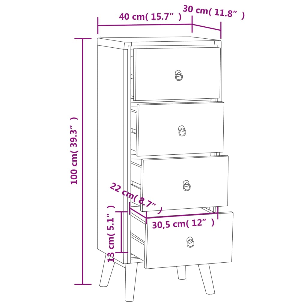 Komoda se zásuvkami 40 x 30 x 100 cm masivní teakové dřevo