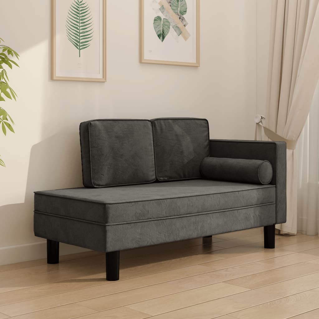 Chaiselongue mit Kissen und Nackenrolle Dunkelgrau Samt