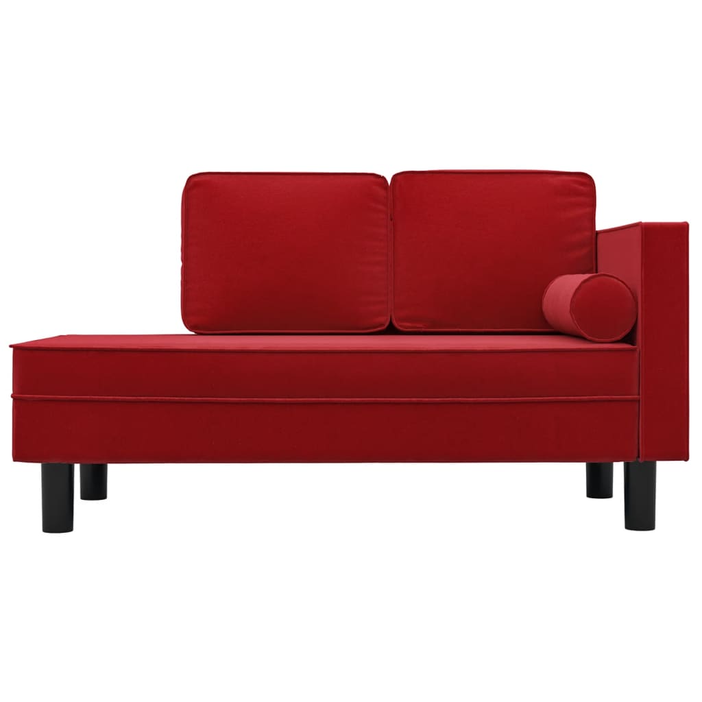 vidaXL Chaise longue avec coussins et traversin rouge bordeaux velours